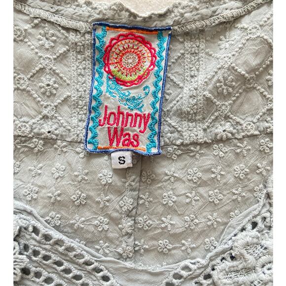 Johnny Was Embroidered Crochet Floral Lace Sheer Back Tank Top Gray Size Small - Picture 5 of 6
